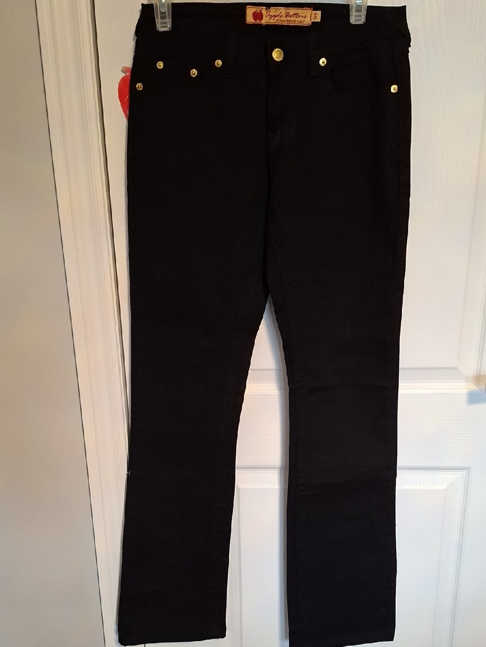 Apple Bottoms Black Straight-Leg Jeans with Gold Hardware
